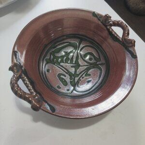 Large Console Bowl attributed to "Big Hand" potter. Hand built coils, etchings